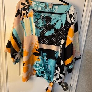 Chico's Vibrant Floral Patchwork Blouse